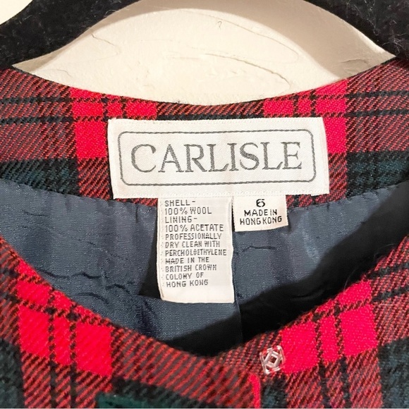 VINTAGE Carlisle Red Green Classic Plaid Tartan Button Front Blazer Women’s 6 - Picture 9 of 9
